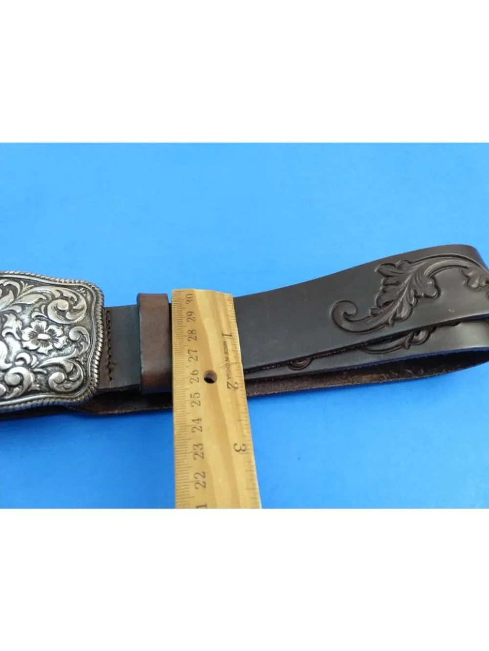 Women's Topfer Brown Pressed Leather Belt Ornate Buckle Western Size 95